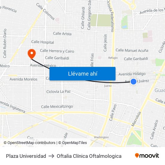 Plaza Universidad to Oftalia Clínica Oftalmologica map