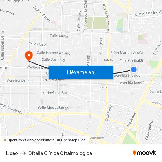 Liceo to Oftalia Clínica Oftalmologica map
