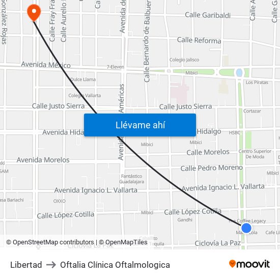 Libertad to Oftalia Clínica Oftalmologica map