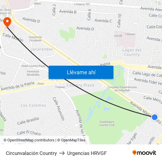 Circunvalación Country to Urgencias HRVGF map