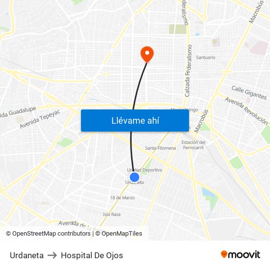 Urdaneta to Hospital De Ojos map
