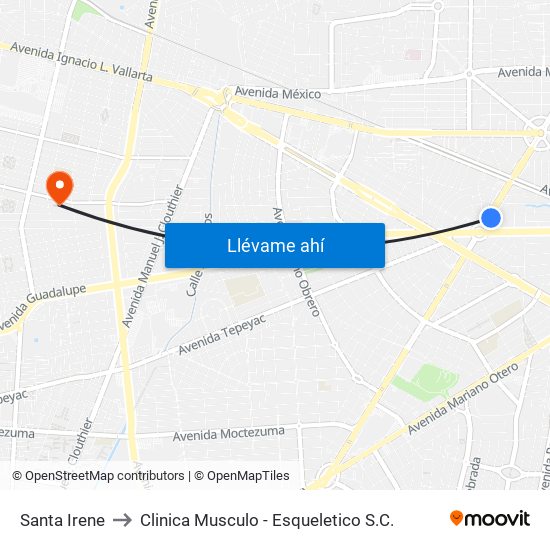 Santa Irene to Clinica Musculo - Esqueletico S.C. map