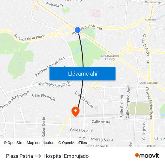 Plaza Patria to Hospital Embrujado map