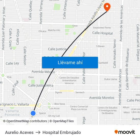 Aurelio Aceves to Hospital Embrujado map