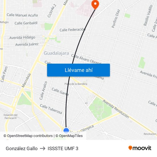 González Gallo to ISSSTE UMF 3 map