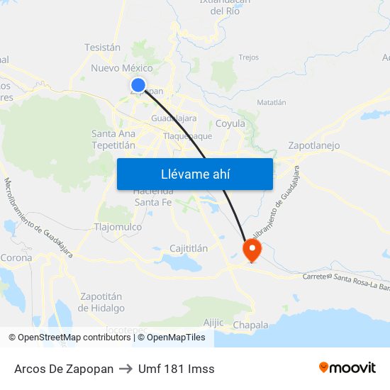 Arcos De Zapopan to Umf 181 Imss map