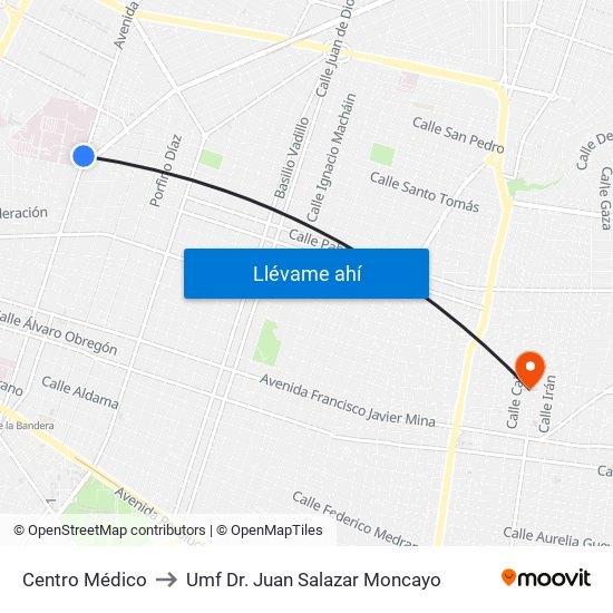 Centro Médico to Umf Dr. Juan Salazar Moncayo map