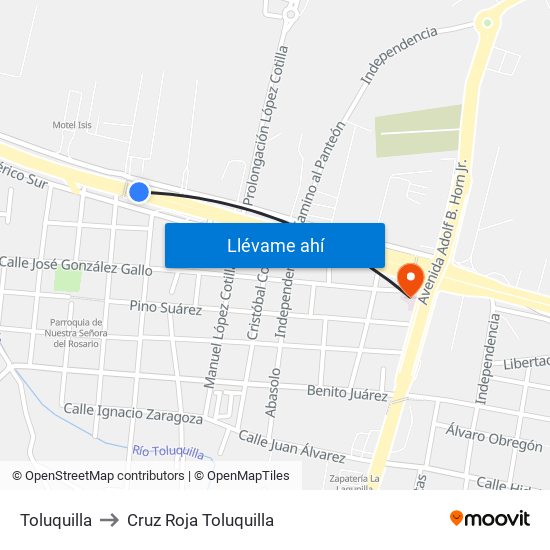 Toluquilla to Cruz Roja Toluquilla map