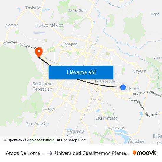 Arcos De Loma Dorada to Universidad Cuauhtémoc Plantel Guadalajara map