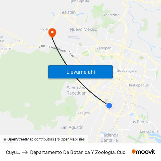 Cuyucuata to Departamento De Botánica Y Zoología, Cucba, Universidad De Guadalajara map