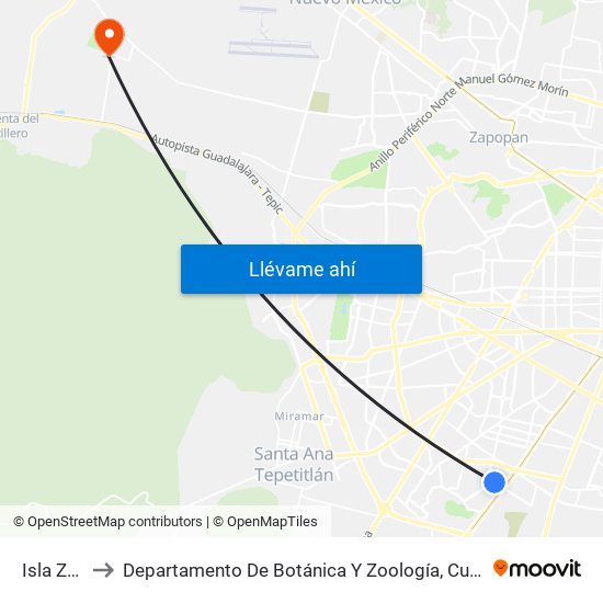 Isla Zanzibar to Departamento De Botánica Y Zoología, Cucba, Universidad De Guadalajara map