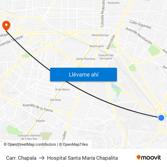 Carr. Chapala to Hospital Santa María Chapalita map