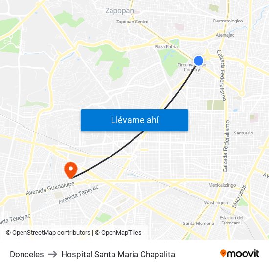 Donceles to Hospital Santa María Chapalita map