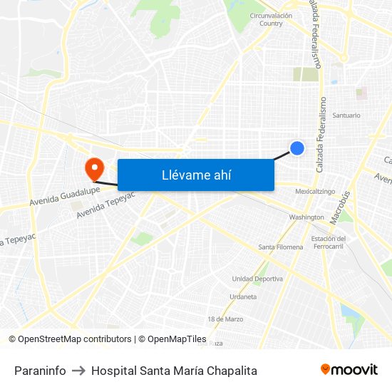 Paraninfo to Hospital Santa María Chapalita map