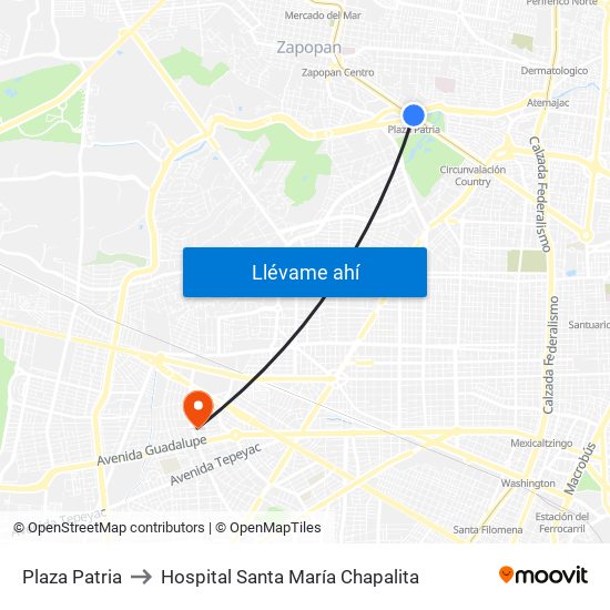 Plaza Patria to Hospital Santa María Chapalita map