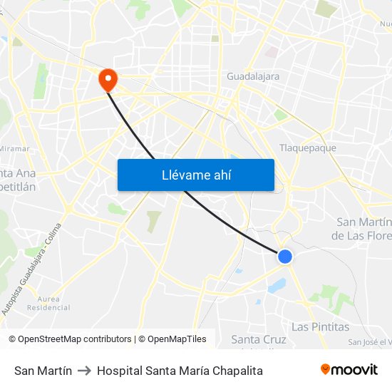 San Martín to Hospital Santa María Chapalita map