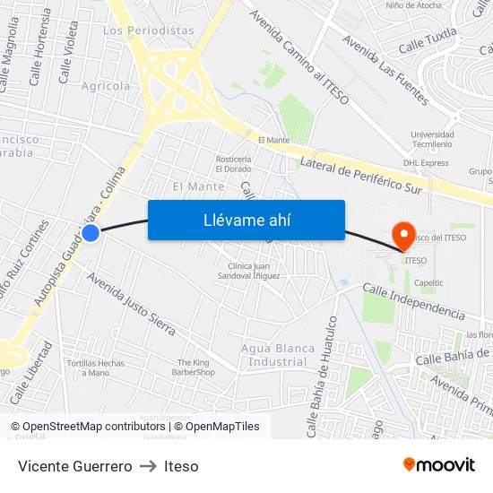 Vicente Guerrero to Iteso map