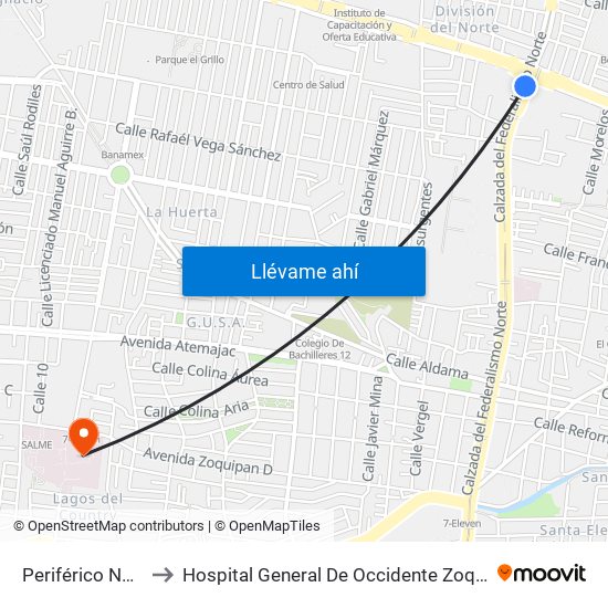 Periférico Norte to Hospital General De Occidente Zoquipan map