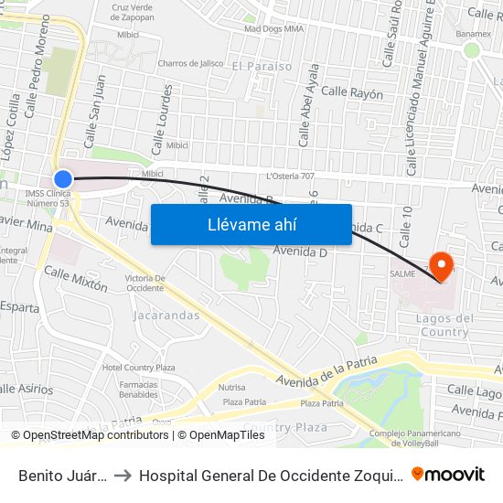 Benito Juárez to Hospital General De Occidente Zoquipan map