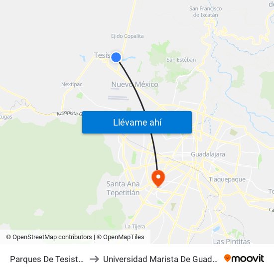 Parques De Tesistán III to Universidad Marista De Guadalajara map