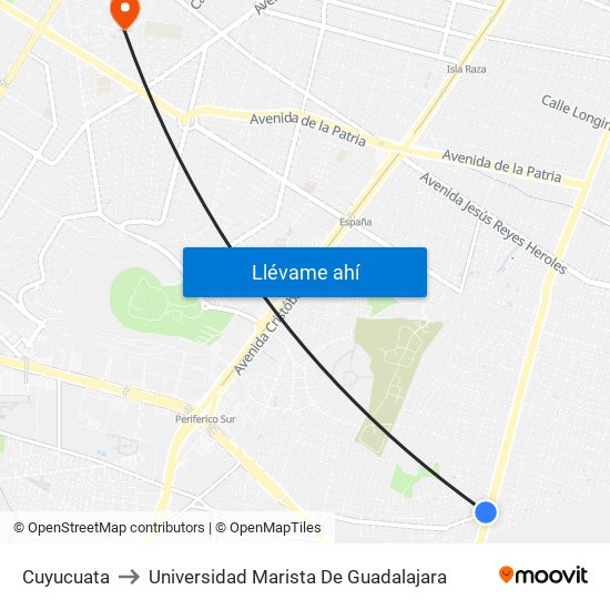 Cuyucuata to Universidad Marista De Guadalajara map