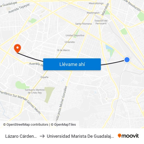 Lázaro Cárdenas to Universidad Marista De Guadalajara map