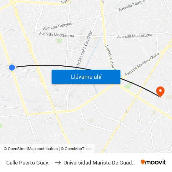 Calle Puerto Guaymas to Universidad Marista De Guadalajara map