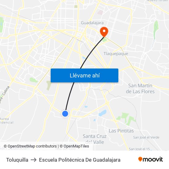 Toluquilla to Escuela Politécnica De Guadalajara map