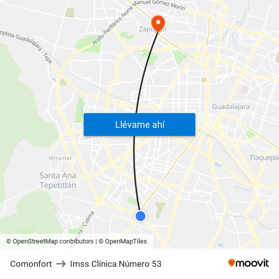 Comonfort to Imss Clínica Número 53 map