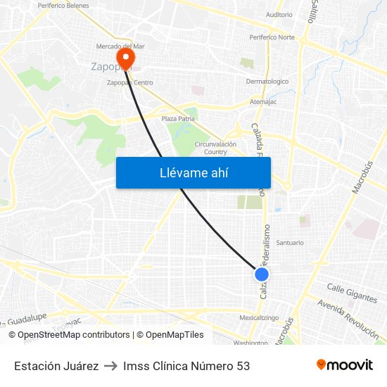 Estación Juárez to Imss Clínica Número 53 map