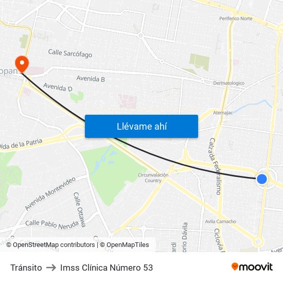 Tránsito to Imss Clínica Número 53 map