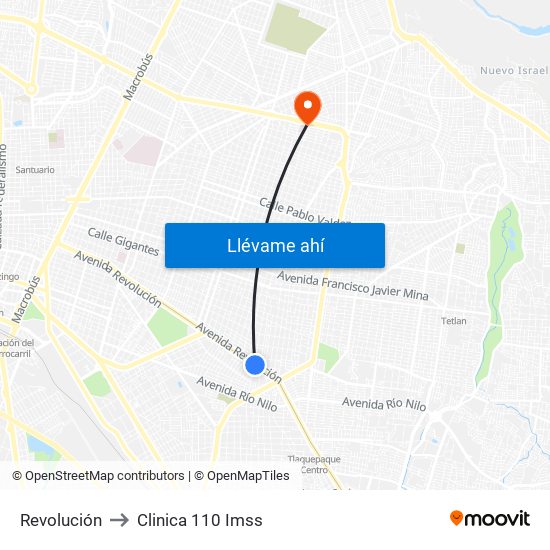 Revolución to Clinica 110 Imss map