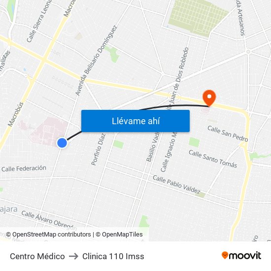 Centro Médico to Clinica 110 Imss map