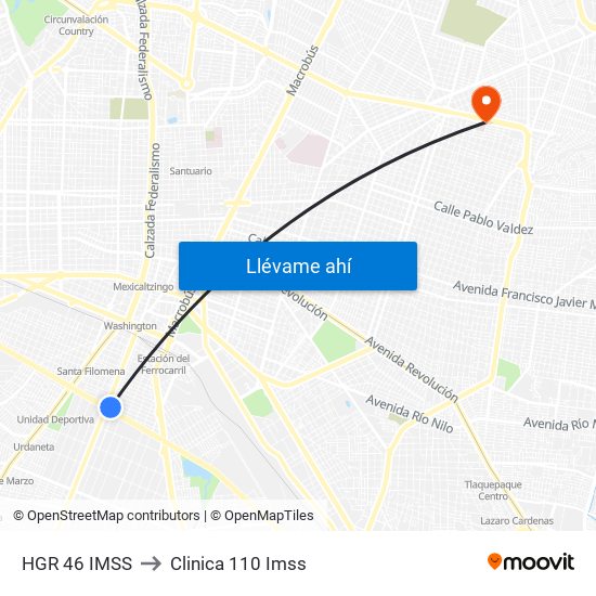 Hgr 46 Imss to Clinica 110 Imss map