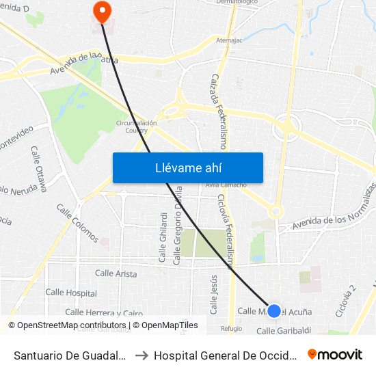 Santuario De Guadalupe to Hospital General De Occidente map