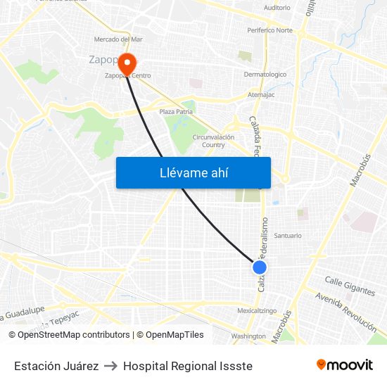 Estación Juárez to Hospital Regional Issste map