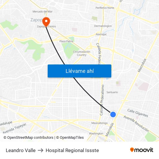 Leandro Valle to Hospital Regional Issste map