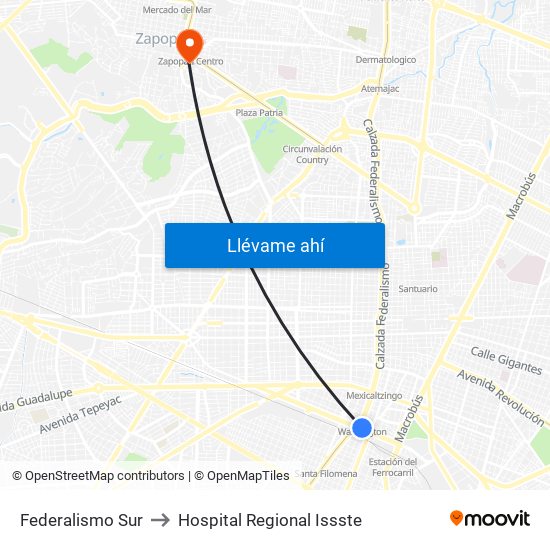 Federalismo Sur to Hospital Regional Issste map