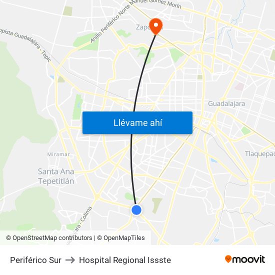 Periférico Sur to Hospital Regional Issste map