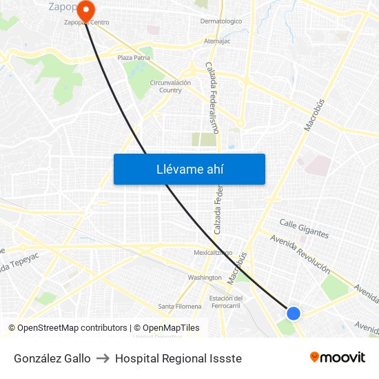 González Gallo to Hospital Regional Issste map
