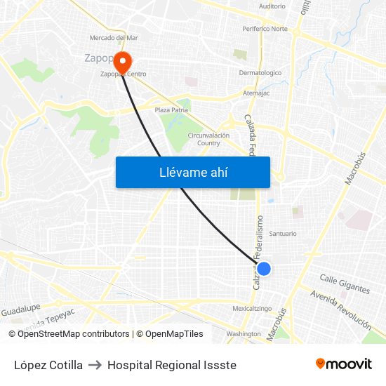 López Cotilla to Hospital Regional Issste map