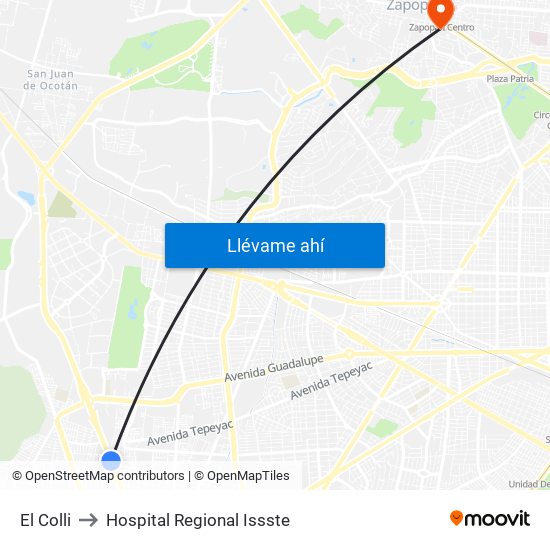 El Colli to Hospital Regional Issste map