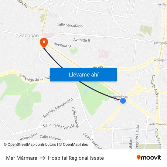Mar Mármara to Hospital Regional Issste map