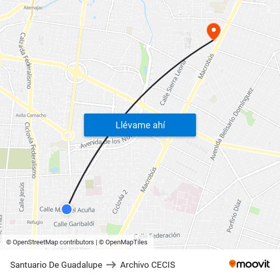 Santuario De Guadalupe to Archivo CECIS map