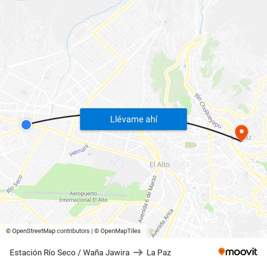 Estación Río Seco / Waña Jawira to La Paz map