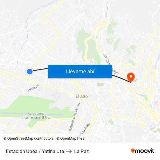 Estación Upea / Yatiña Uta to La Paz map