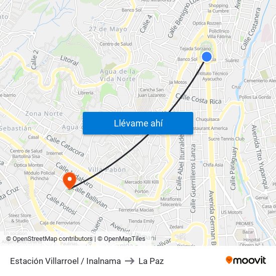 Estación Villarroel / Inalnama to La Paz map