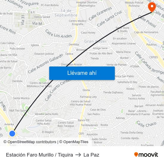 Estación Faro Murillo / Tiquira to La Paz map