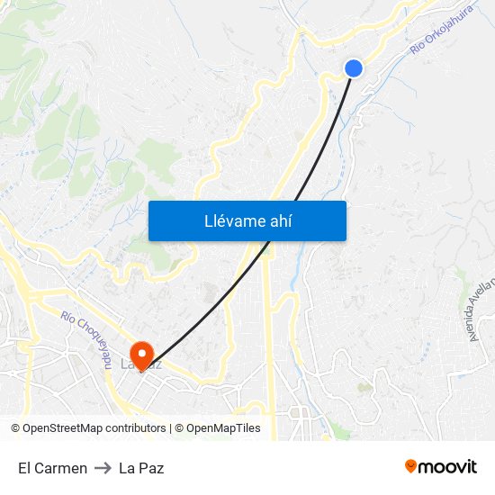 El Carmen to La Paz map