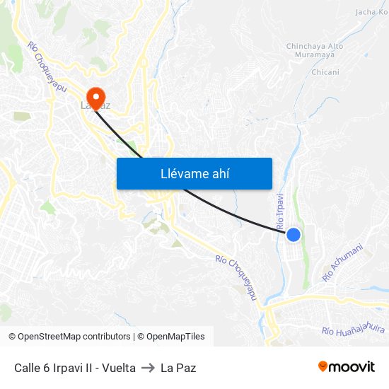 Calle 6 Irpavi II - Vuelta to La Paz map